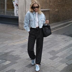 Wilfred Free Marne Poplin Pants Black Size 0 High Rise Drawstring Cotton Jogger